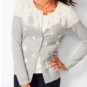 Talbots  Cream and Metallic Gray Wintery Forest Cardigan